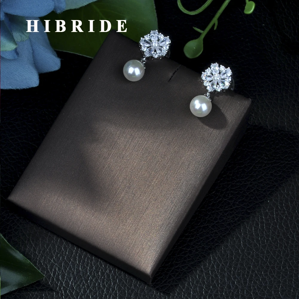 Бренд hibride, модные жемчужные серьги для женщин, AAA кубический цирконий, золотой цвет, серьги-капли для помолвки, подарки, E-07