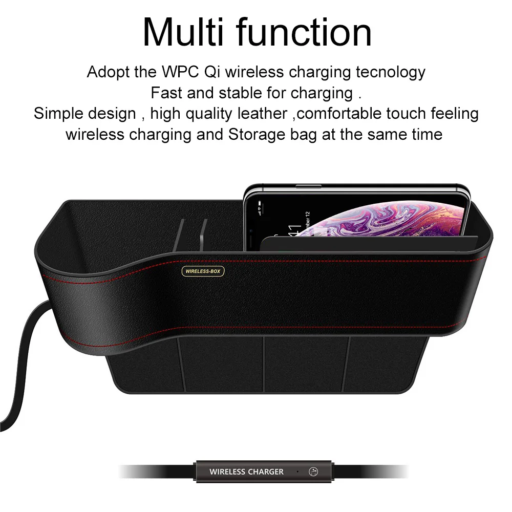 Ascromy беспроводное автомобильное зарядное устройство Коробка для хранения Органайзер для iPhone X 7 8 Plus samsung S9 Plus автомобильное кресло зазор наполнитель держатель USB зарядное устройство