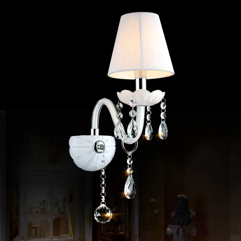 Single-Head-European-K9-Crystal-Wall-Lamps-Black-White-Transparent-wall-light-with-cloth-lampshade-bedroom