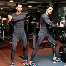 1 комплект = топ+ штаны/мужские компрессионные футболки, мужские быстросохнущие дышащие кальсоны для фитнеса, нижнее белье, Корректирующее белье, Кроссфит