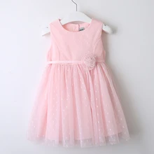 Платья для девочек; Новинка года; летняя детская одежда; модное милое Сетчатое платье без рукавов с объемным цветком в горошек для девочек