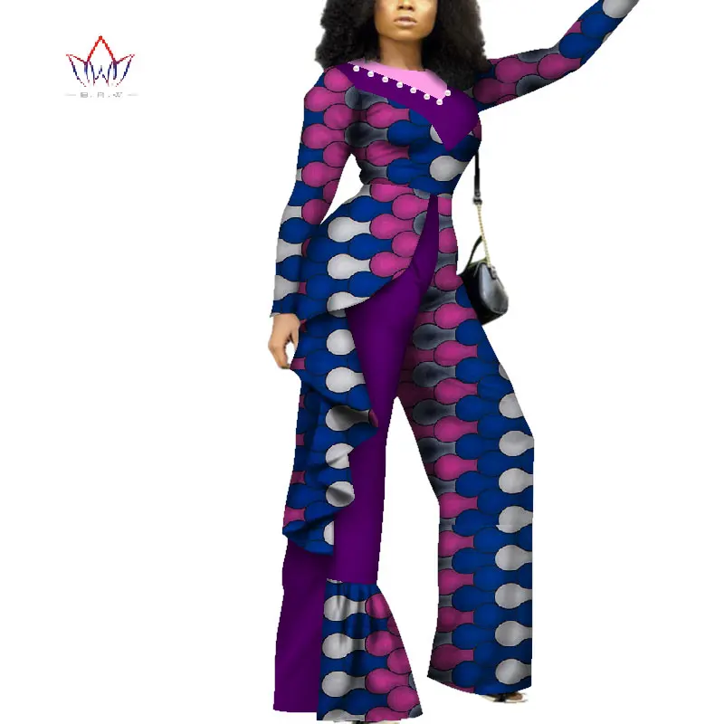 Модный Африканский женский комбинезон с принтом, Базен Риш, традиционная африканская одежда, женский комбинезон с жемчугом и драпировкой, WY4343