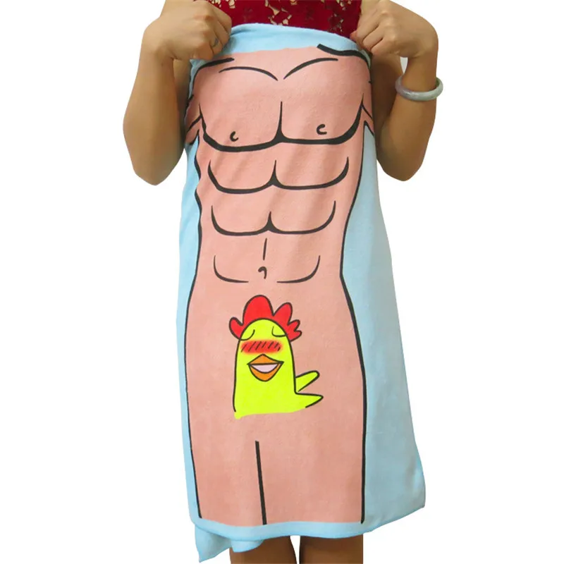 

Funny Men Muscle Cartoon Pattern Microfiber Bath Towel Couple Funny Spoof Custom Creative Towel Printing Streaking Sports Towels