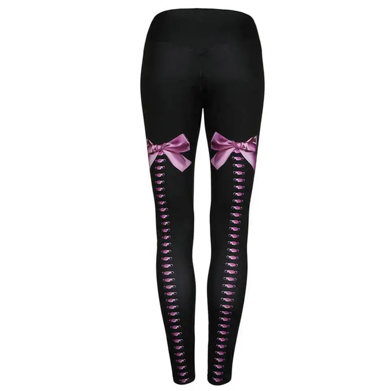 Women Sexy Skinny Leggings Back Ribbon Lace up Bow High Waist Leggings
