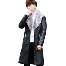 Большой меховой воротник снег зимние пальто Для мужчин искусственная кожа Костюмы зима Искусственная кожа новые Для Мужчин's Кожаные куртки длинные Повседневное