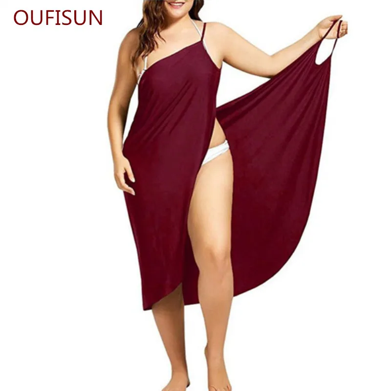 

Oufisun Women Plus Size Pareo Beach Cover Up Wrap Dress Bikini Bathing Suit Cover Ups Robe De Plage Beachwear Femme Tunic Kaftan