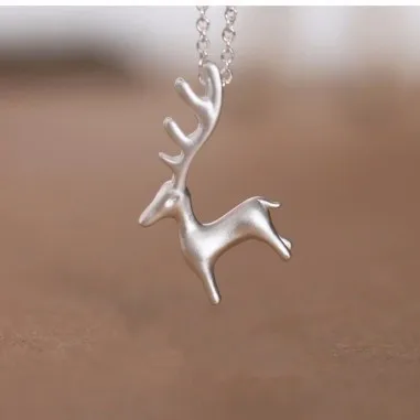 Surprise Cute 925 Silver Needle Elk Wapiti Necklace for Women 3D Animal Pendant Necklaces Christmas Party Accessories 18 inch