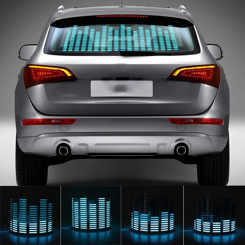 

90*25cm Car Blue LED Music Rhythm Flash Light Sound Activated Sensor Equalizer Rear Windshield Sticker Styling Neon Lamp Kit