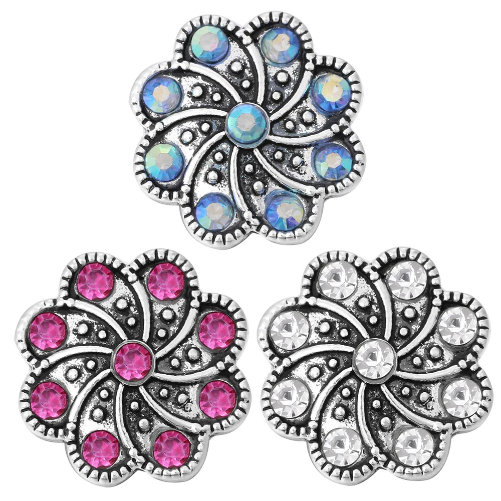 

10pcs/lot New 18mm Snap Jewelry Mixed Crystal Flower Metal Rhinestone Snap Buttons Fit Snap Bracelet Bangles Necklaces