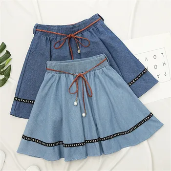

KLV Womens Casual Denim Skirt Ladies Vintage Comfortable Skirt Female High Waist Bandage Ladies Above Knee Skirts Dropship 4.4