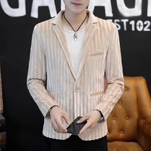 Корейский стиль полосатый мужской бархатный костюм осень новая брендовая одежда мягкая однотонная Повседневная приталенная мужской пиджак хаки черный