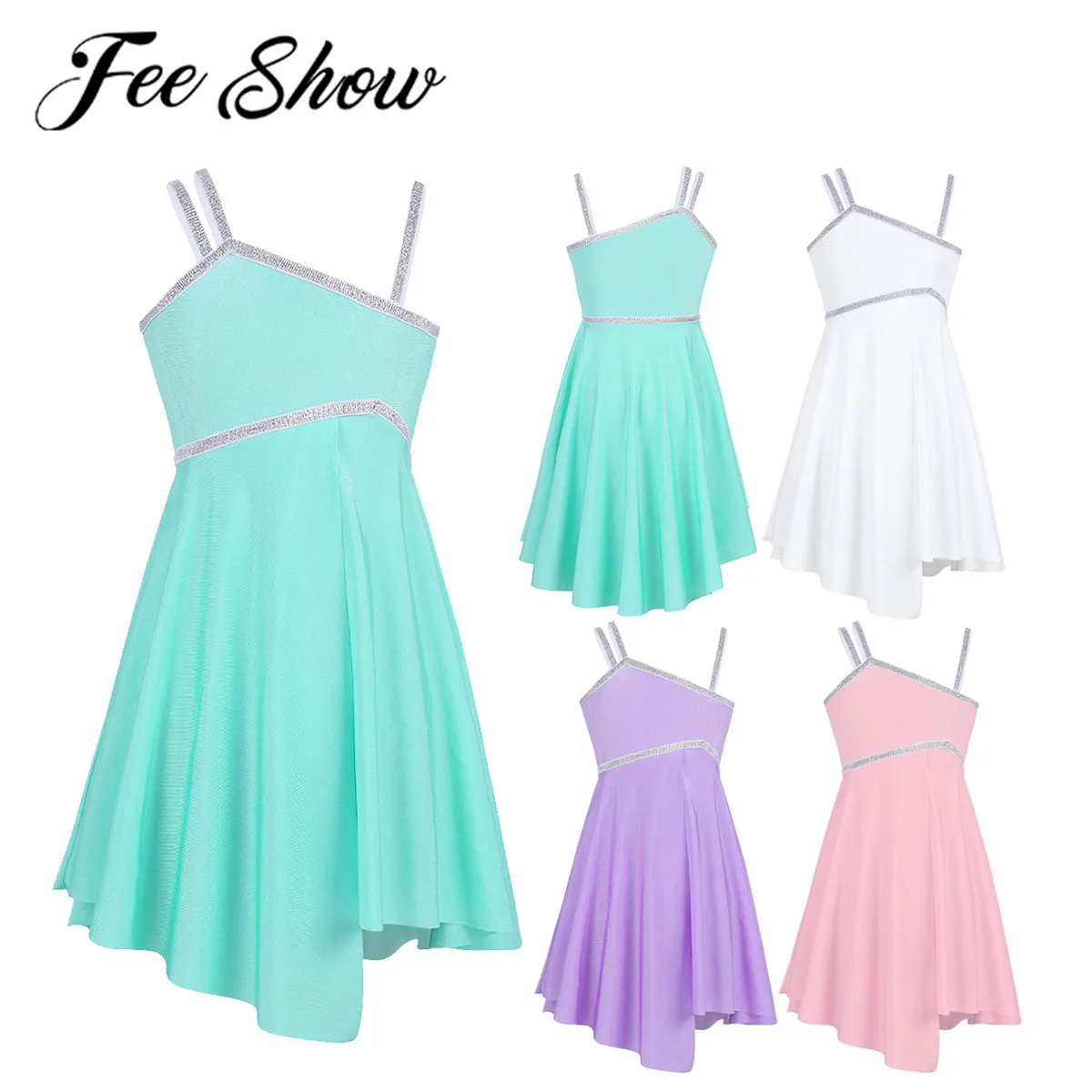 Girls Jazz Latin Lyrical Ballroom Dress Shiny Ballet Contemporary Dance Costumes
