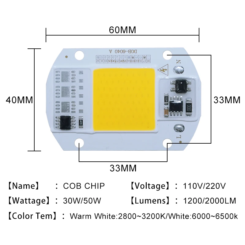 Светодиодный чип COB 20 Вт 30 Вт 50 Вт светодиодный чип и лампа для выращивания света 220 в 110 В умная IC для DIY Светодиодный прожектор Прожектор холодный теплый белый