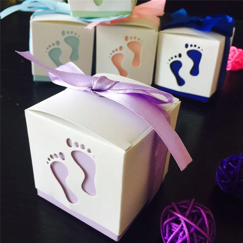 50 шт./лот Pterry Foot Laser Cut out Baby Shower Подарочная коробка для конфет подарочные коробки