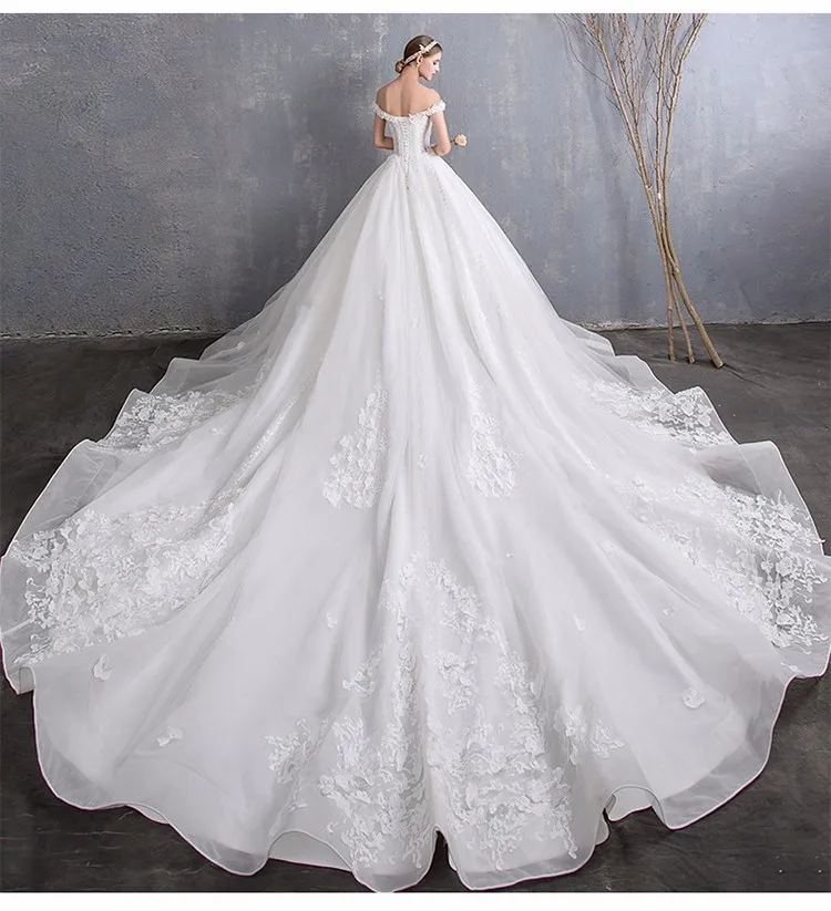 2018 новые кружевные свадебные платья бальное платье 3D Цветы из бисера с плеча Винтаж Vestidos De Noiva Китай Свадебные платья