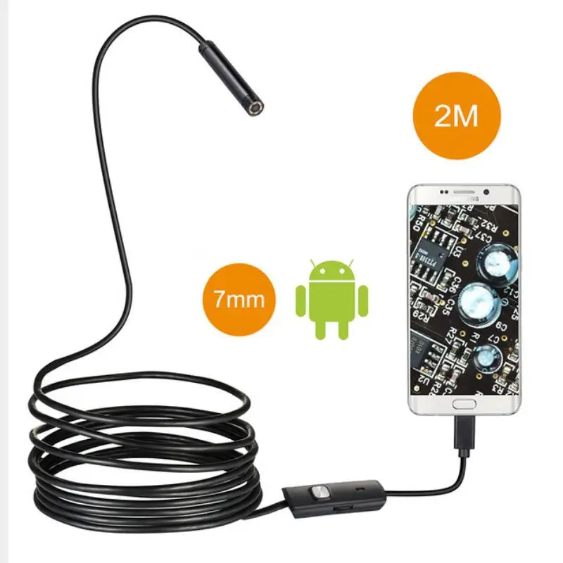 

Waterproof 7mm Lens 2M Endoscope 6 LED Inspection Camera Mini 2 in 1 USB interface Borescope Tube For Android PC Computer black