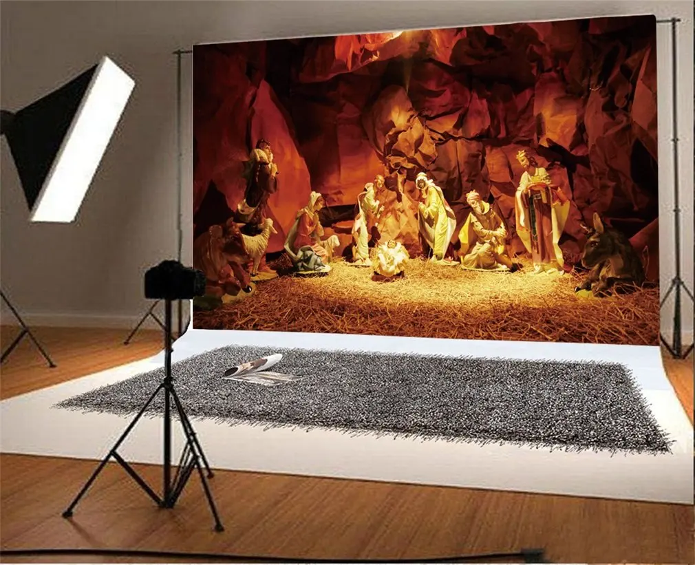 

Photography Backdrop Birth of Jesus Christmas Nativity Story Barn Shepherd Straw Winter Historic Culture Happy New Year
