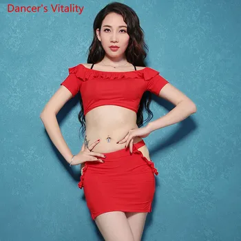 

2018 New stage Performance Belly Dance Clothes Round Neck Sexy top+Short Skirt 2pcs Modal Bellydance Set