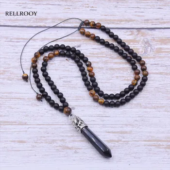 

Unique Black stone beaded necklace 6mm Beads with black stone Pendant Mens Rosary Necklace Mens Mala jewelry gift