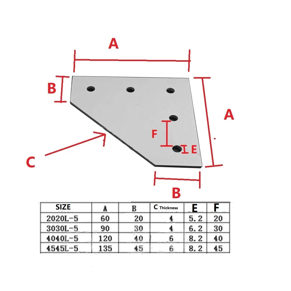 / 3030 with 5 hole L T type 90 Degree Joint Board Plate Corner Angle Bracket Connection for Aluminum Profile