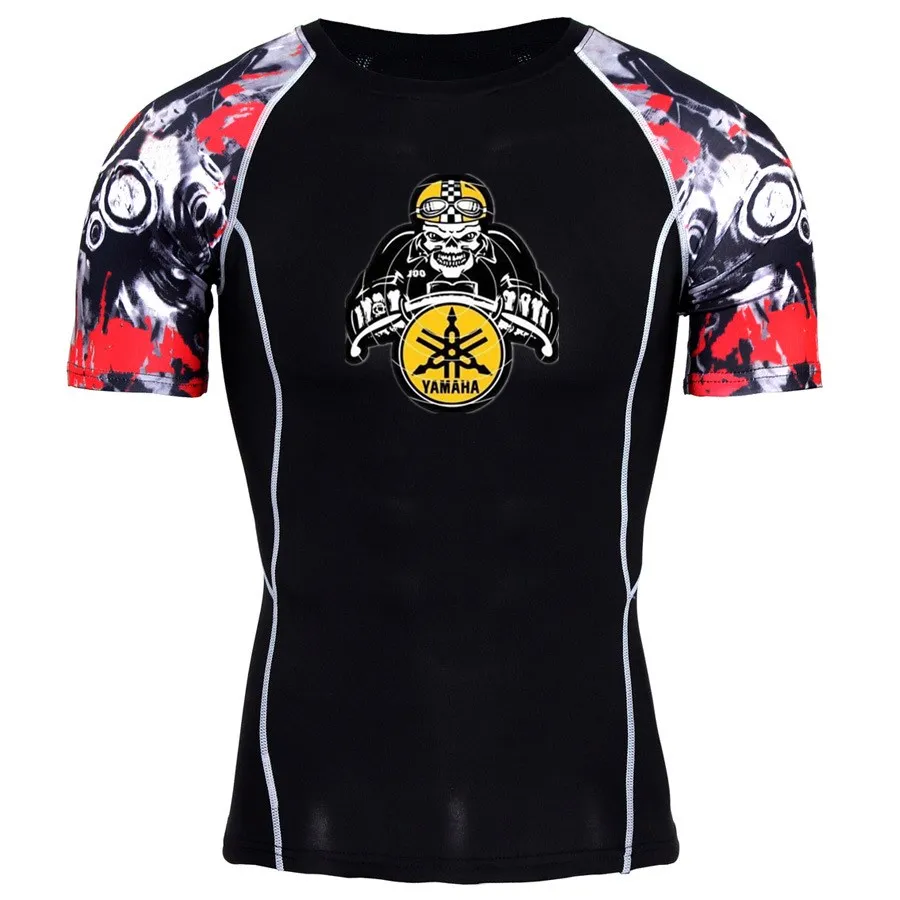 

yamaha print Quick Dry Slim Fit Tees Men T-Shirts Compression Tops Bodybuilding Fitness O-Neck Short Sleeve Male tshirt