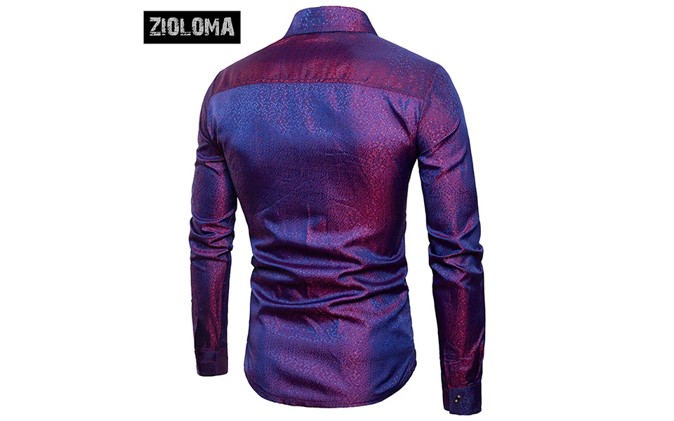 ZIOLOMA мужские Ночные Клубные облегающие Металлические Блестящие мужские рубашки с длинным рукавом