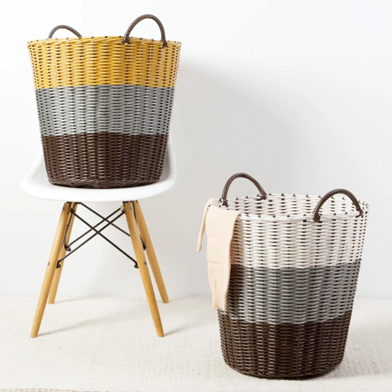 

Hand-plait Folding Dirty Laundry Basket Plastic Rattan Put Dirty Clothes Bucket Toy Storage Basket Home Sundries Storage Barrel