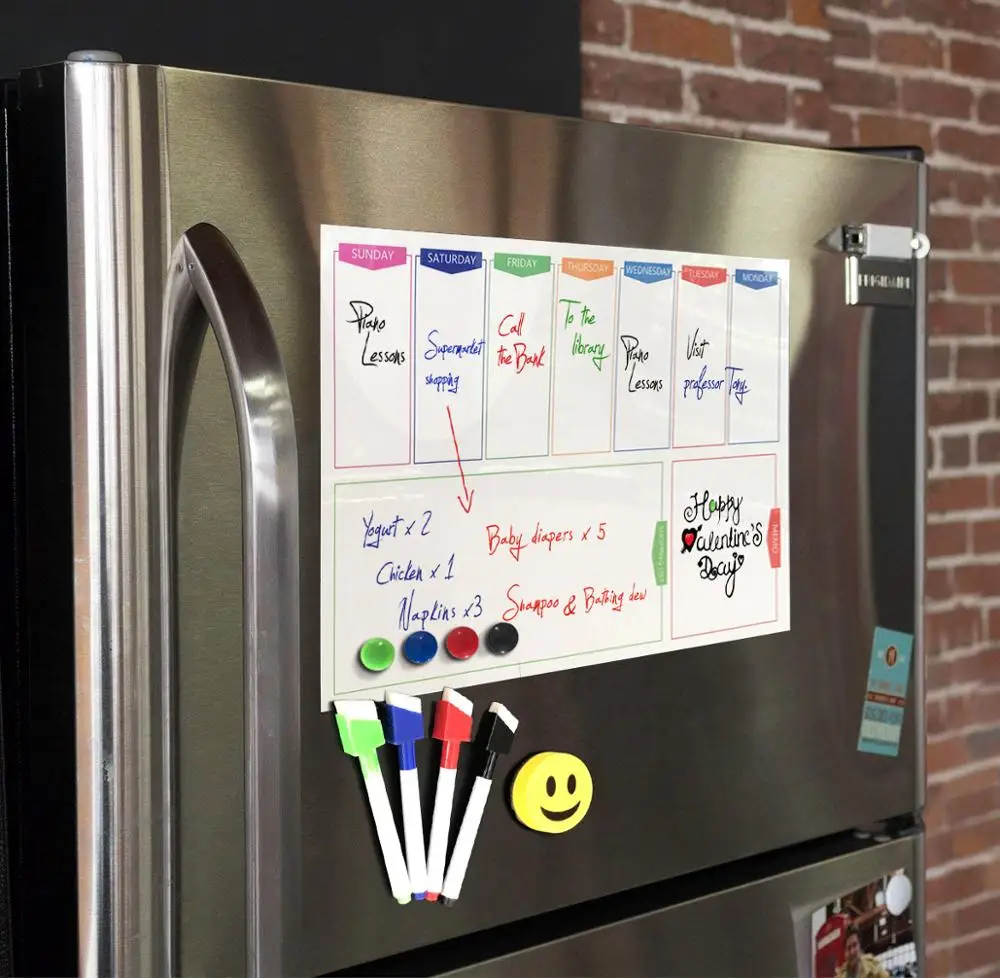 A3 magnetico settimanale e mensile Planner lavagna magnete per frigorifero flessibile quotidiano messaggio disegno frigorifero bacheca bianca - immagine 4