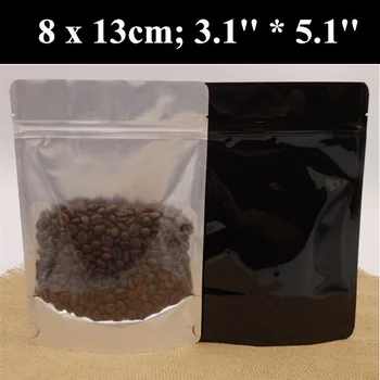 

100pcs/lot 8cm*13cm (3.1''*5.1'') 270mic Black One Side Clear Bag,Stand Up Zipper Plastic Bag,Zip Foil Food Packaging