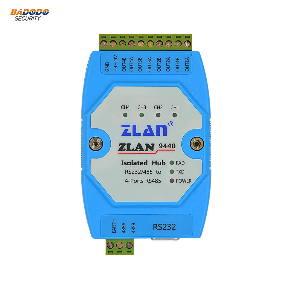 ZLAN9440 4 puertos aislamiento industrial RS485 hub convertidor dispositivo aislamiento 1 RS232 RS485 puerto serial a 4 canales RS485