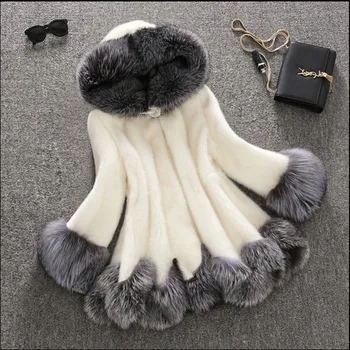 

2018 Autumn and Winter Women's Fur Coat Thicken Hooded Fox Fur Lined Long Overcoat Faux Mink Fur Jacket Big Size Outwear S-6XL