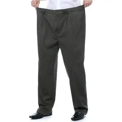 Мужские хлопковые брюки прямые повседневные свободные длинные мужские брюки средней плотности со складками Саржевые карманы размера плюс 31-42 44 - Цвет: dark green