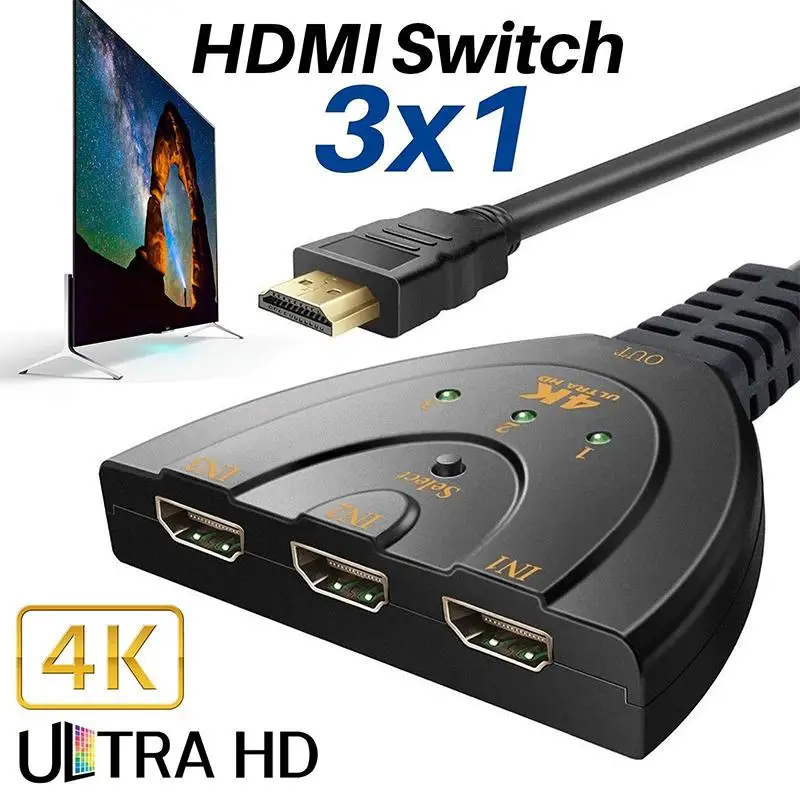 

EastVita 3 Port HDMI Switch Switcher HDMI Splitter Cable 4K*2K 2160P Multi Switcher for XBOX HDTV PS3 PS4 Smart Android Adapter