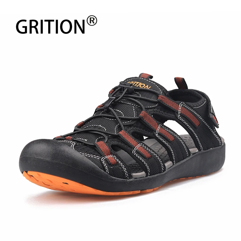 GRITION Men Sandals Summer Casual Beach Flat Shoes Non Slip Hiking Breathable Rubber Clogs New Fashion 2021 Slippers Closed Toe