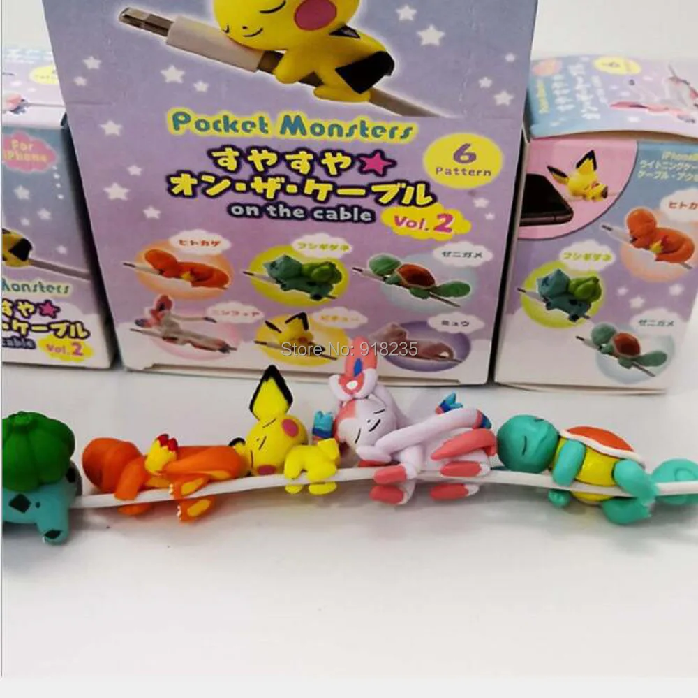 6Pcs Pichu Bulbasaur Squirtle Charmander Mew Sylveon 5CM PVC Animal Cable Protector Action Figures Toy Retail