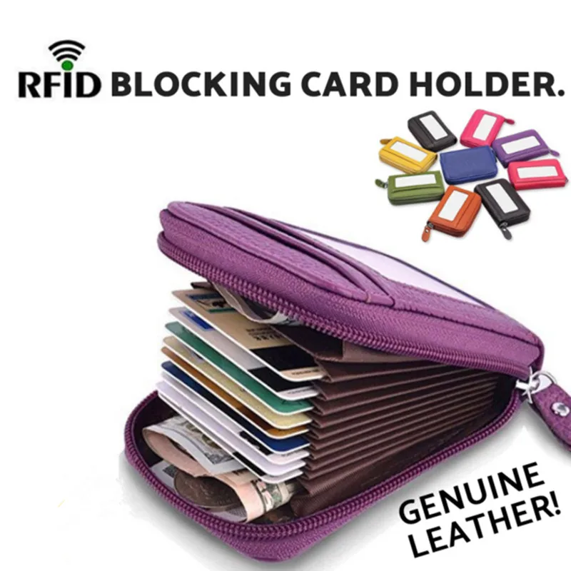 Из натуральной кожи RFID Blocking Wallet кредитные держатель для карт Двойные Короткие клатч женский кошелек Малый футляр для удостоверения личности пакет Для женщин