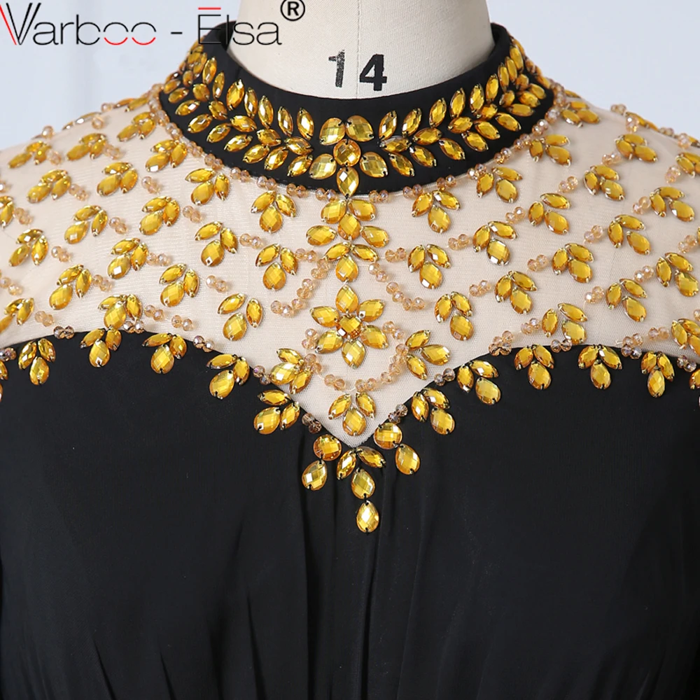 VARBOO_ELSA роскошный золотистый Кристалл бисером длинное вечернее платье арабский вечернее платье для выпускного вечера Черное шифоновое вечернее платье для мусульманских женщин