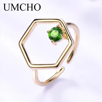 

UMCHO Natural Diopside Gemstone Real 925 Sterling Silver Rings For Women Anniversary Wedding Fine Jewelry 2018 New