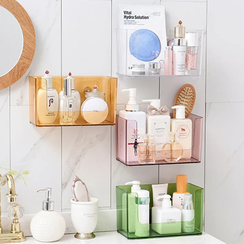 الإبداعية غير مثقب مستحضرات التجميل صندوق تخزين كبيرة فتحات الحمام المطبخ شفافة الحائط حالة قناع صندوق تخزين