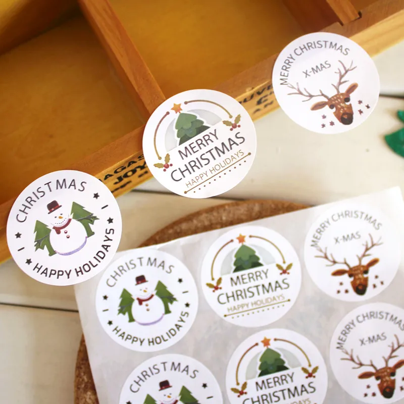 

360pcs Paper Sticker Merry Christmas Snowman Round Paper Sticker Christmas Seal Sticker Happy Holidays Seal Sticker Xmas Favors