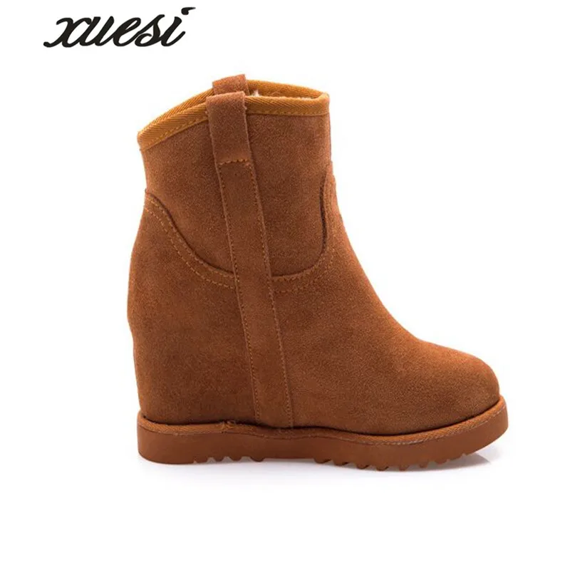 

New Short Barrel Matte Leather Factory Wholesale Winter Warm Slope With Increasing Snow Boots Women Short Boots Women's Shoes