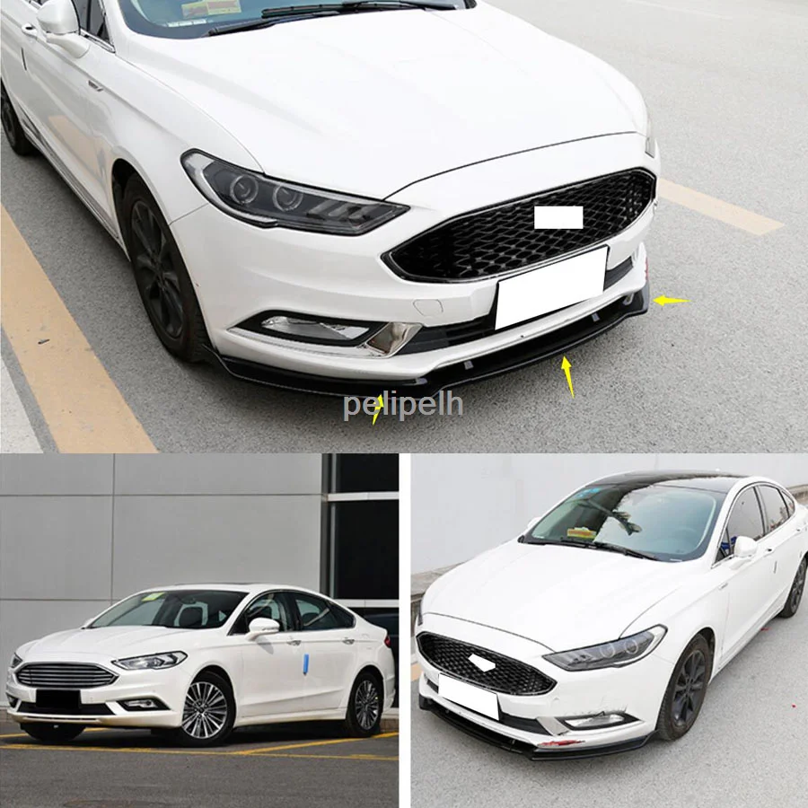 

3x Fit For Ford Fusion/Mondeo 2017-2018 ABS Gloss Black Front Bumper Lip Cover Trim
