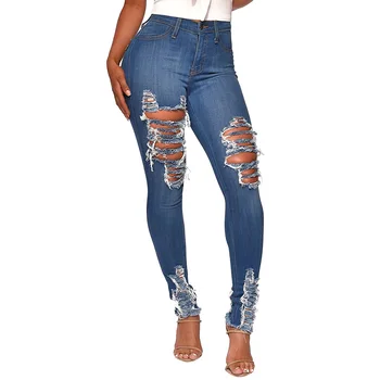 

2019 New Fashion Womens Washing Destroyed Ripped Slim Denim Jean Boyfriend Sexy Hole Pencil Trousers Casual Pants Female Denims