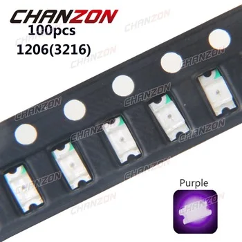 100pcs SMD  1206 (3216) LED Chip Purple UV 20mA SMT Surface Mount Beads Ultraviolet 395nm - 400nm LED Light Emitting Diode Lamp