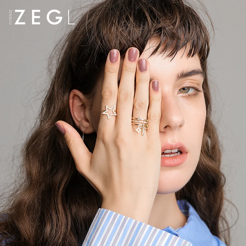 

ZEGL Adjustable Star Ring for Women Fashion Personality Student Jewelry Index Finger Ring
