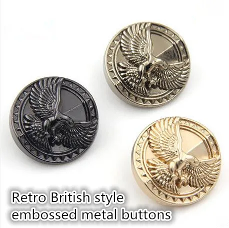 

5PCS/lot Clothing accessories eagle embossed vintage British style suit buttons metal buttons black sweater buttons
