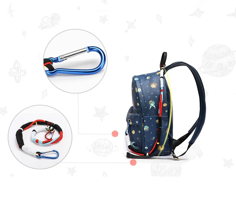 Girls Star Sky Space Planet Printing PU Backpack Women Big Shoulder BackPacks Dark Blue Faux Leather School bag for Teenagers (4)