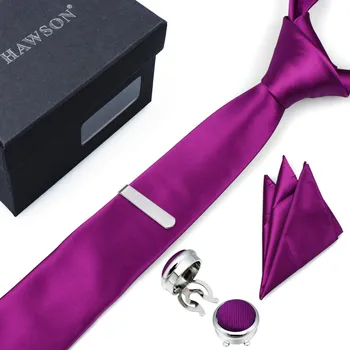 

Hawson Fuchsia Necktie Pocket Square Set with Button Cover Cuff-links and Tie Clip in Gift Box for Business Meeting