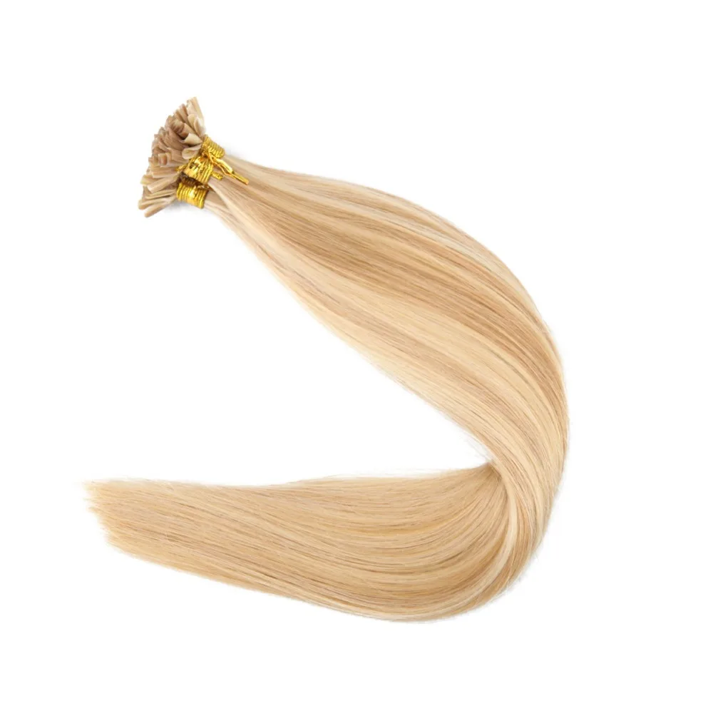 

Full Shine U Tip Hair Pre Bonded Remy Hair Extensions Balayage Color#24 with 27 Highlight 1g/Strand 50g Nail Tip Hair Extensions