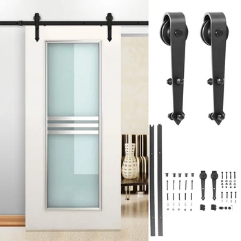 

iKayaa 7.2FT Steel Sliding Barn Wood Door Hardware Kit Black Sliding Door Closet Track Kit